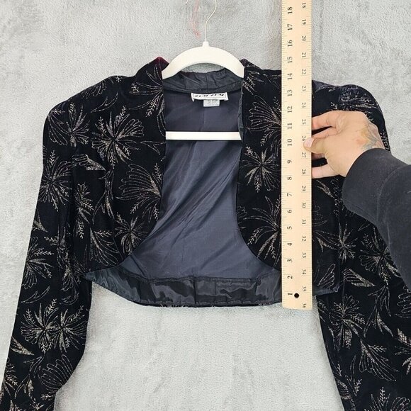 Vintage Zum Zum Jacket Womens S Black Velvet Gold Glitter Shoulder Pads Evening - Picture 6 of 9